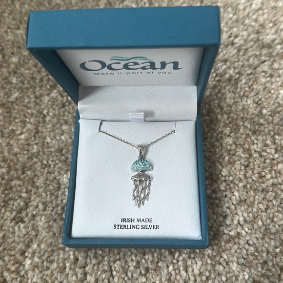 Sterling Silver Aqua Crystal Jellyfish Necklace - Picture 7 of 7